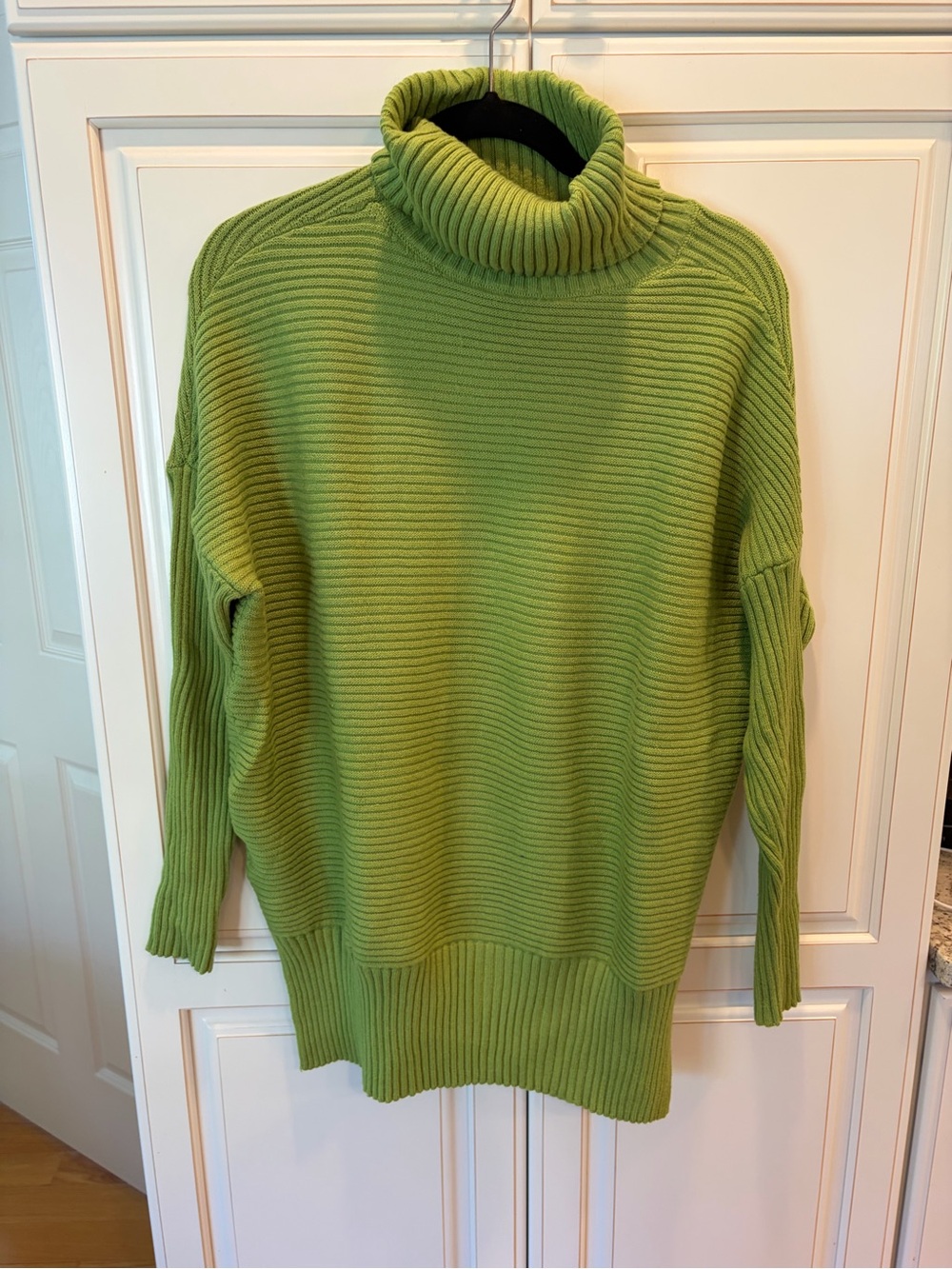 Oversized Ribbed Turtleneck Sweater in Lime Green